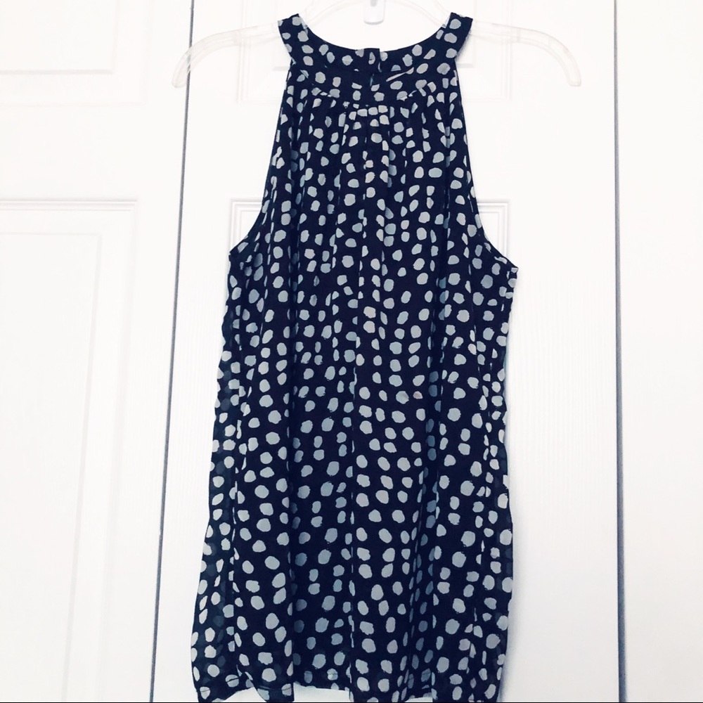 Banana Republic Pull Over Black Halter Top with Large Polka Dots